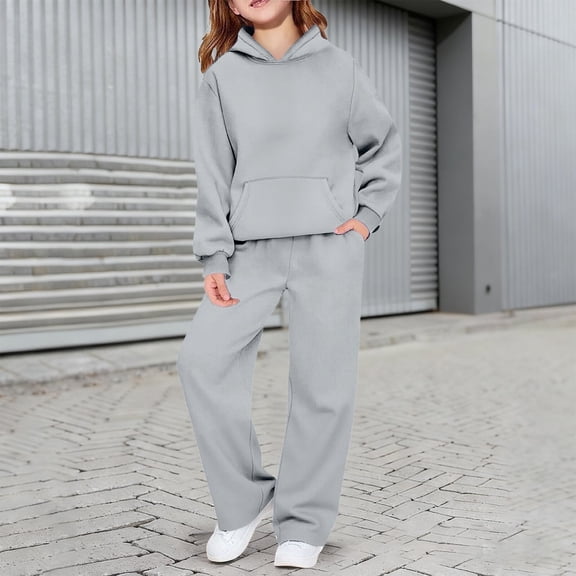 LIJCC Girls Sweatsuit 2 Piece Tracksuit Solid Color Outfits - Hoodie Sweatshirts and Jogger Sweatpants with Pockets Fall Winter Clothing Fashion Sets