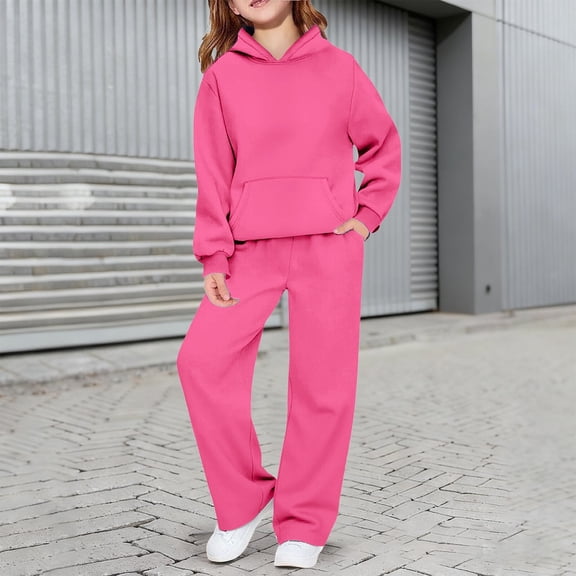 LIJCC Girls Sweatsuit 2 Piece Tracksuit Solid Color Outfits - Hoodie Sweatshirts and Jogger Sweatpants with Pockets Fall Winter Clothing Fashion Sets