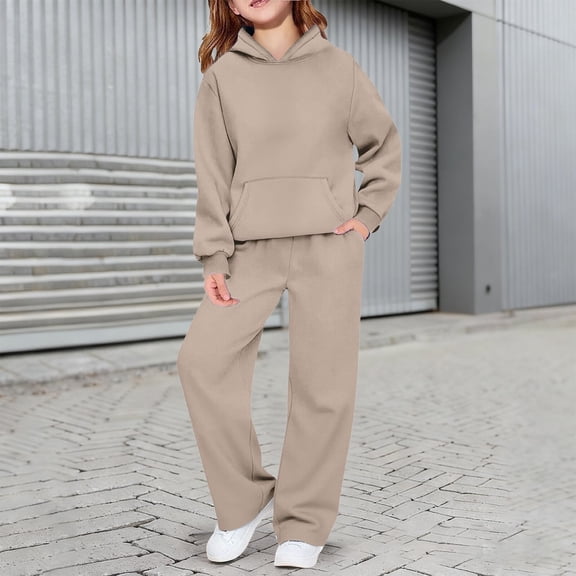 LIJCC Girls Sweatsuit 2 Piece Tracksuit Solid Color Outfits - Hoodie Sweatshirts and Jogger Sweatpants with Pockets Fall Winter Clothing Fashion Sets