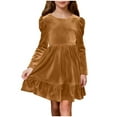 thumbnail image 1 of LIJCC Girls Velvet Dress Long Sleeve Crew Neck Tie Back Holiday Party Dresses Ruffle Hem Flowy Formal A Line Party Dresses Princess Fall Winter Outfits, 1 of 7