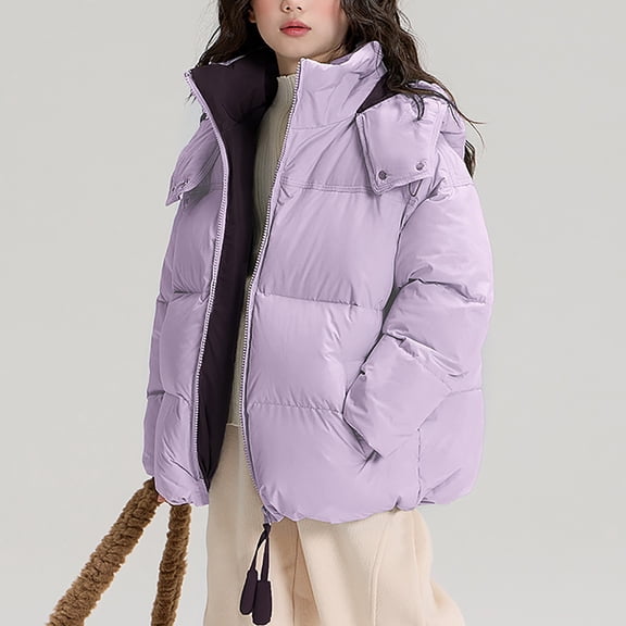 LIJCC Girls Winter Solid Color Puffer Coat Down Cotton Jacket Loose Fit Thick Warm Winter Coat Thick Padded Soft Full Zipper Jacket with Hood Trendy Streetwear