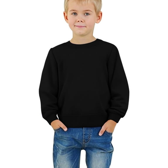 LIJCC Girls and Boys Fleece Lined Long Sleeve Pullover Unisex Round Neck Sweatshirt Soft Loose Casual Loose Outwear Tops(Black,18-24 Months)