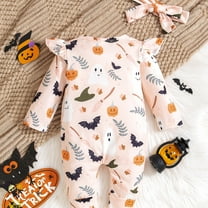 LIJCC Halloween Newborn Baby Girl Ruffle Clothes Infant Long Sleeve Romper Jumpsuit Bodysuit Sleeper Zipper Footie Romper Playsuit with Headband Christmas Outfits