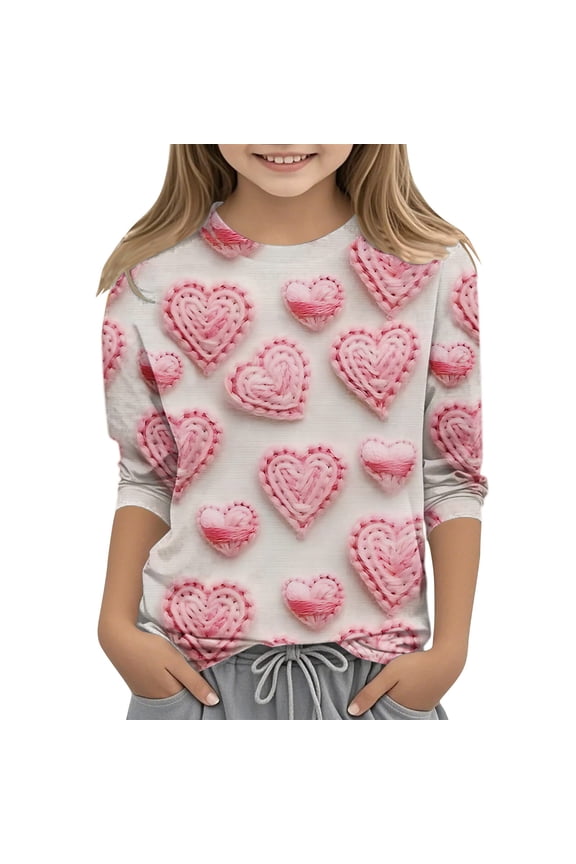 "Howdy Y'all" Toddler & Girls 3/4 Sleeve Top - Pink Plaid Cow Print Heart Soft Knit Casual Pullover Western-Style Valentine's Fashion Kids Shirt Multiple Sizes