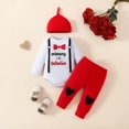 thumbnail image 1 of LIJCC Infant Baby Boy Valentine's Outfit Long Sleeve Letters Love Heart Romper Bodysuit Top + Pants + Hat My First Valentines Baby Boy Outfit, 1 of 7