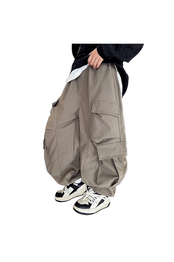 Kid Boys Girls Wide Leg Joggers Hippie Streetwear Y2K Aesthetic Cargo Track Pants Fairy Grunge Pants Wide Leg Korean Trousers Casual Kpop Pants