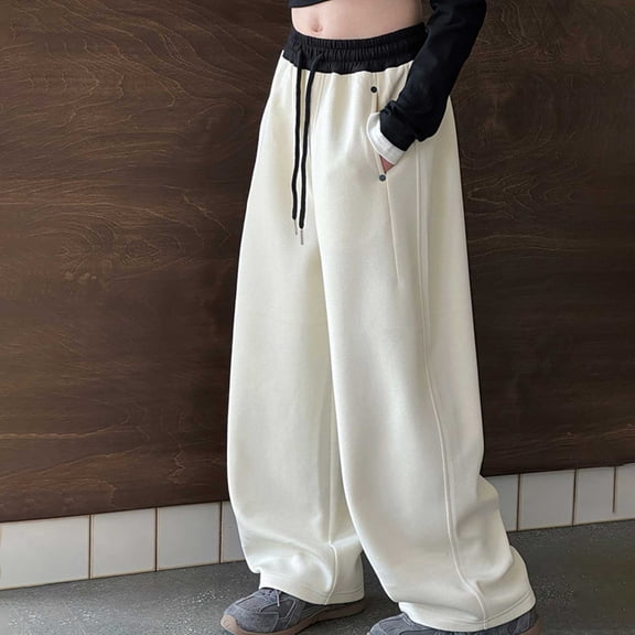 LIJCC Kid Girls Baggy Sweatpants Elastic High Waist Athletic Trousers Coquette Wide Leg Drawstring Sweatpants Casual Joggers Y2k Clothes Streetwear