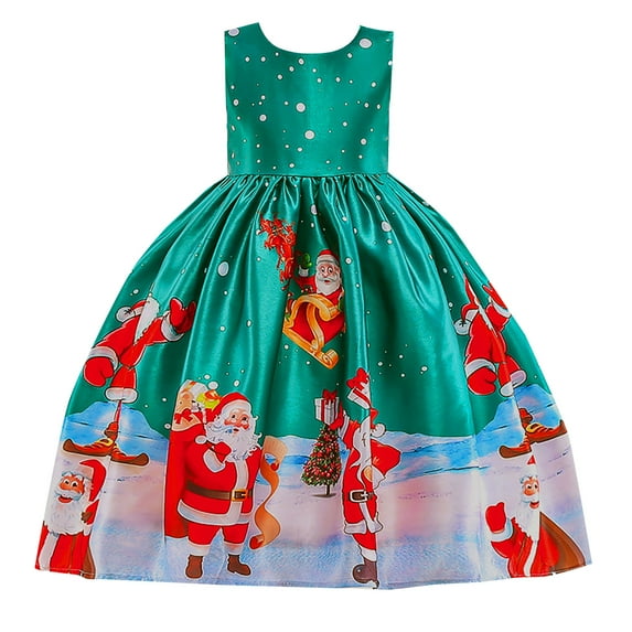 LIJCC Kid Girls Fancy Christmas Outfit Dress Sleeveless Santa Claus Snowman Graphic Christmas Party Prom Formal Gowns Pull On Festival Outits
