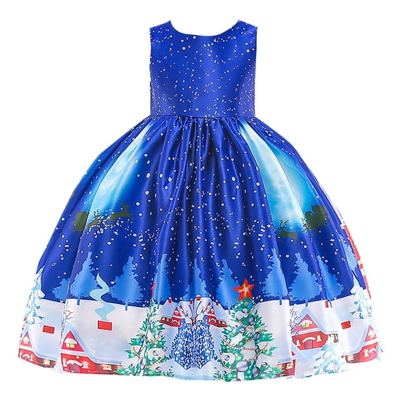 LIJCC Kid Girls Fancy Christmas Outfit Dress Sleeveless Santa Claus Snowman Graphic Christmas Party Prom Formal Gowns Pull On Festival Outits