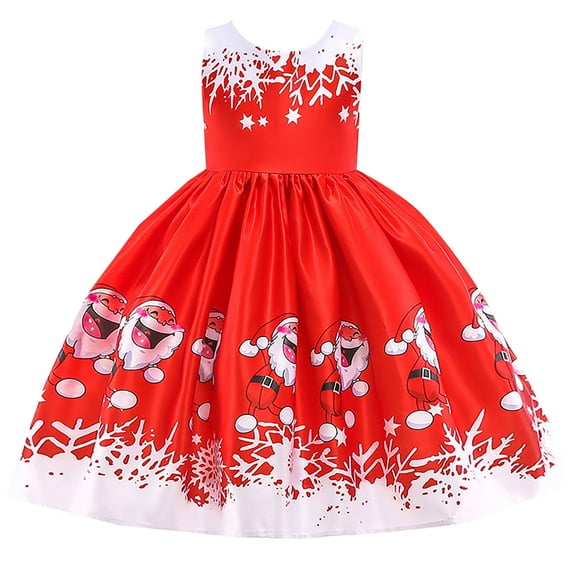 LIJCC Kid Girls Fancy Christmas Outfit Dress Sleeveless Santa Claus Snowman Graphic Christmas Party Prom Formal Gowns Pull On Festival Outits