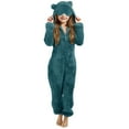 thumbnail image 1 of LIJCC Kid Girls Fleece Lined Onesies Cute Bear Hooded Winter Warm Zip Up Straight Leg Furry Pajamas Romper Solid Color Flannel Loungewear Sleepwear, 1 of 5