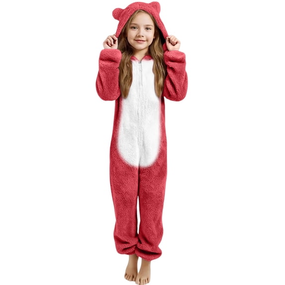 LIJCC Kid Girls Fleece Lined Onesies Pajamas Warm Zip Up Hooded Fuzzy Sherpa One Piece Onesie Winter Romper Flannel Loungewear Sleepwear