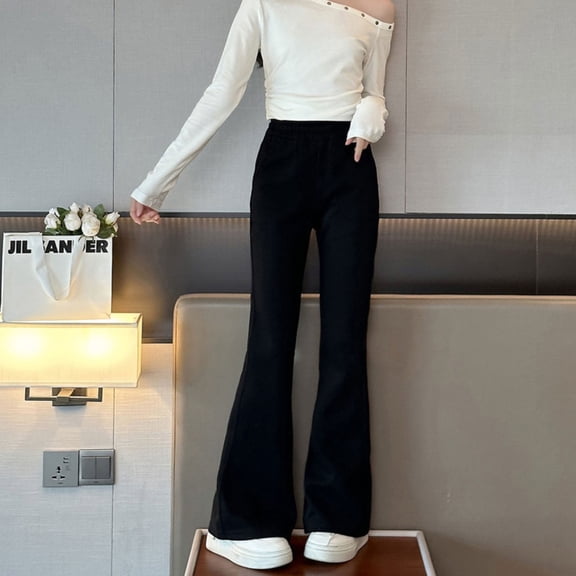 LIJCC Kid Girls High Waisted Crossover Flare Leg Sweatpants Dressy Stretch High Waist Thin Fleece Bootcut Pant Baggy Drawstring Athletic Joggers Casual Workout Yoga Pants