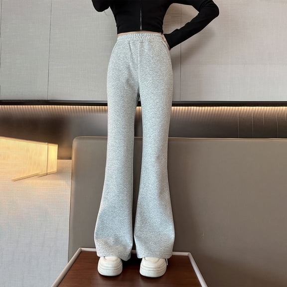 LIJCC Kid Girls High Waisted Crossover Flare Leg Sweatpants Dressy Stretch High Waist Thin Fleece Bootcut Pant Baggy Drawstring Athletic Joggers Casual Workout Yoga Pants