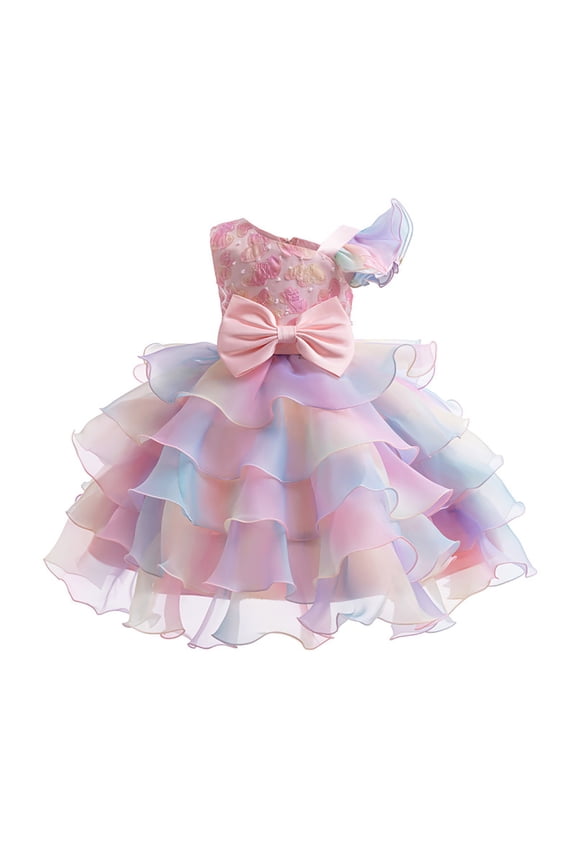 Kid Girls Pageant Party Dress Ruffle Flower Formal Dress Toddler Pageant Rainbow Princess Ruffle Dress Flower Elegant Tutu Sequin Ball Wedding Gown