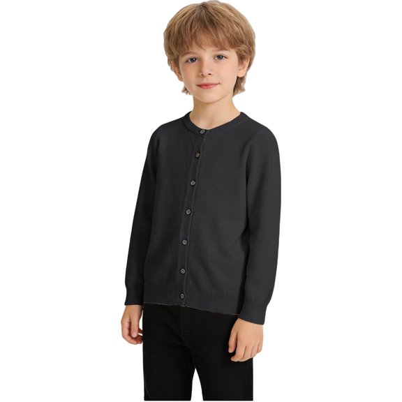 LIJCC Kid Girls Plus Size Button Up Cardigan Sweater O-Neck Crewneck Loose Wool Sweater Coat Long Sleeve Solid Knit Cardigan Fall Winter Clothes