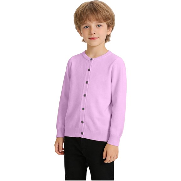 LIJCC Kid Girls Plus Size Button Up Cardigan Sweater O-Neck Crewneck Loose Wool Sweater Coat Long Sleeve Solid Knit Cardigan Fall Winter Clothes