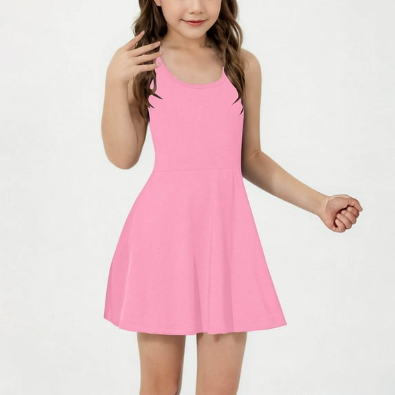 LIJCC Kid Girls Sleeveless Tennis Dresses Golf Outfit High Waist Workout Athletic Skorts A-Line Dress Raceback Golf Dress School Sports Dresses Athletic Outfits