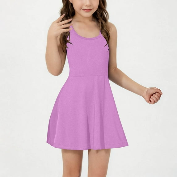 LIJCC Kid Girls Sleeveless Tennis Dresses Golf Outfit High Waist Workout Athletic Skorts A-Line Dress Raceback Golf Dress School Sports Dresses Athletic Outfits