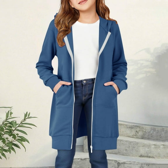 LIJCC Kid Girls Zip Up Long Sleeve Hoodies with Pockets Oversized Fleece Long Tunic Sweatshirts Casual Fall Winter Outdoor Warm Hoodie Jacket Coat