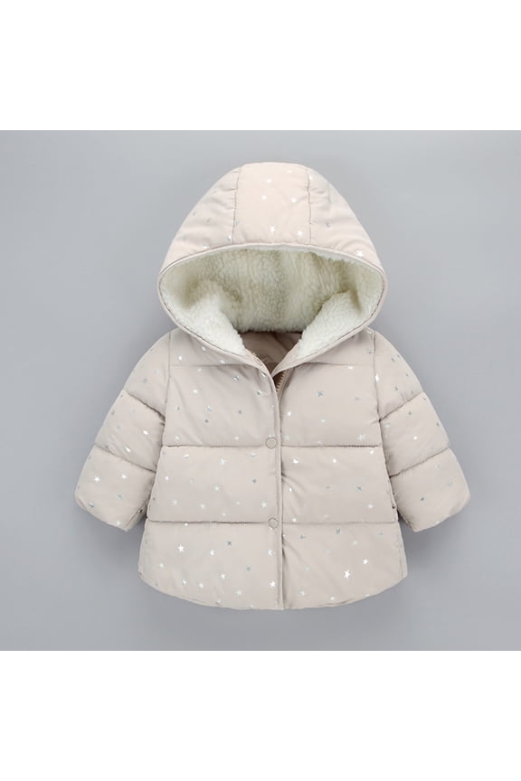 Kids Baby Boys Girls Winter Coat Bear Ears Cute Star Print Hooded Coat Outwear Hooded Jacket Thick Warm Lined Toddler Fleece Clothes Outerwear