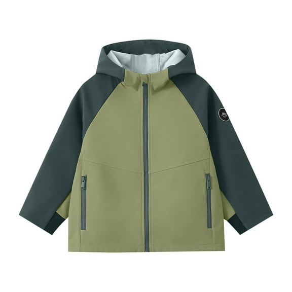 LIJCC Kids Boys Color Block Rain Jacket Fleece Lined Waterproof Windbreaker Fleece Hooded Patchwork Raincoat Lightweight Fall Warm Waterproof Snowsuit