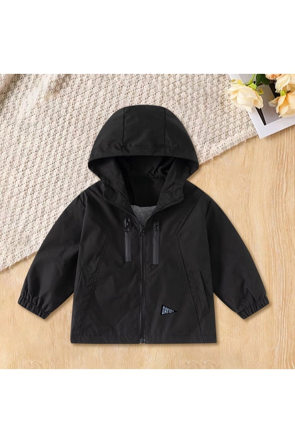 Kids Boys Girls Hoodie Windbreaker Jacket Solid Color Zipper Long Sleeve Coat Toddler Adorable Lightweight Raincoats Autumn Windproof Clothes Outerwear