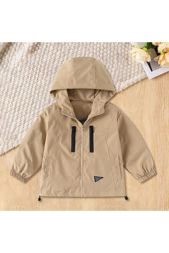 Kids Boys Girls Hoodie Windbreaker Jacket Solid Color Zipper Long Sleeve Coat Toddler Adorable Lightweight Raincoats Autumn Windproof Clothes Outerwear