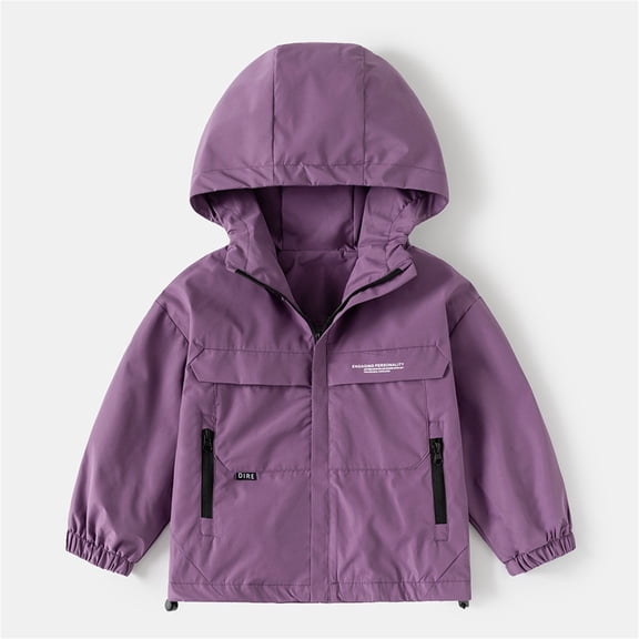 LIJCC Kids Boys Girls Rain Jacket Waterproof Hooded Raincoat Lightweight Fleece Windbreaker Coat with Pockets Zip Up Fall Winter Warm Outdoor Hiking Jacket