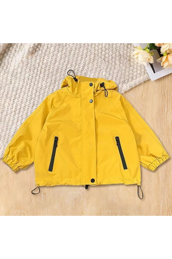 Kids Boys Girls Waterproof Hoodie Raincoat Windbreaker Jacket Solid Color Zipper Lightweight Windproof Coat Toddler Stylish Outwear Kids Jacket
