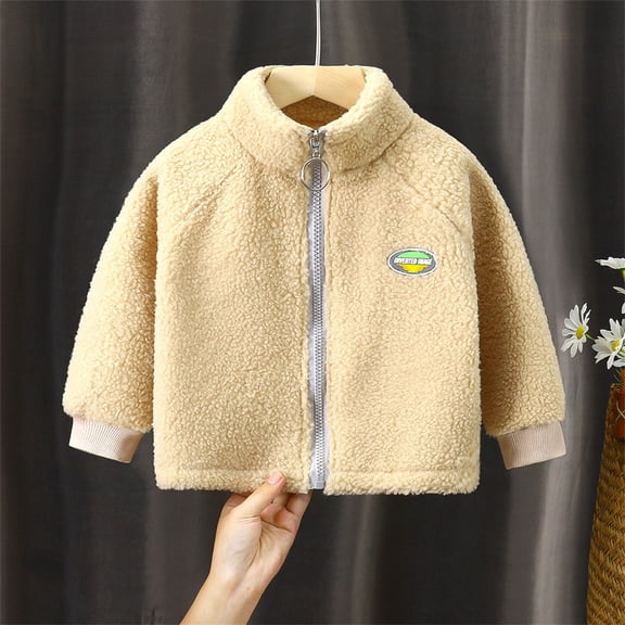 LIJCC Kids Child Toddler Fuzzy Basic Coats Solid Color Long Sleeve Patchwork Letter Fleece Winter Coats Thick Warm Jacket Baby Boys Girls Jackets
