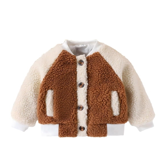 LIJCC Kids Fuzzy Fleece Jacket Sherpa Lined Jacket Outwear Toddler Baby Boys Girls Winter Thick Corduroy Coats Button Down Color Block Warm Soft Sherpa Outerwear