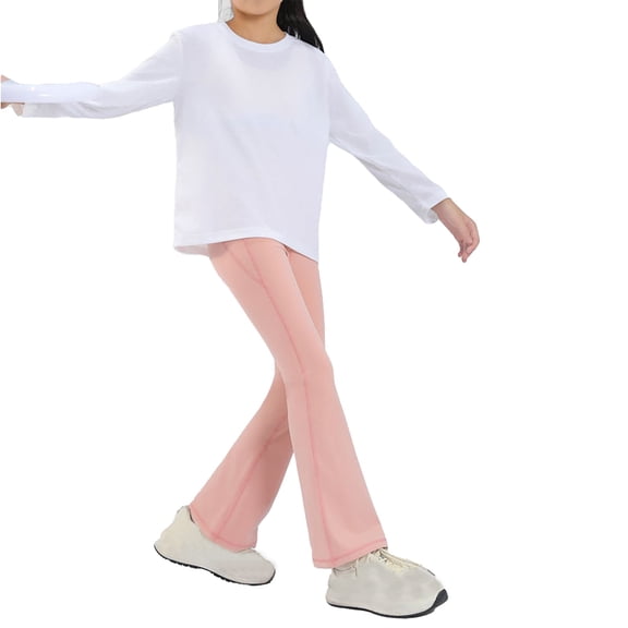 LIJCC Kids Girl's Leggings Thermal Fleece Lined Flare Pants Cross High Waisted Yoga Bootcut Pants Toddler Youth Bell Bottom Full Length Legging