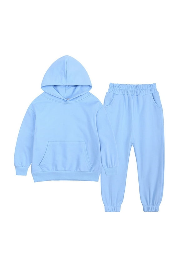 Kids Girls Boys SweatsuitSet Solid Color Sweatsuits Hoodie Sweatshirts and Jogger Sweatpants Sweat 2 Piece Set(Sky Blue,1-2 Years)