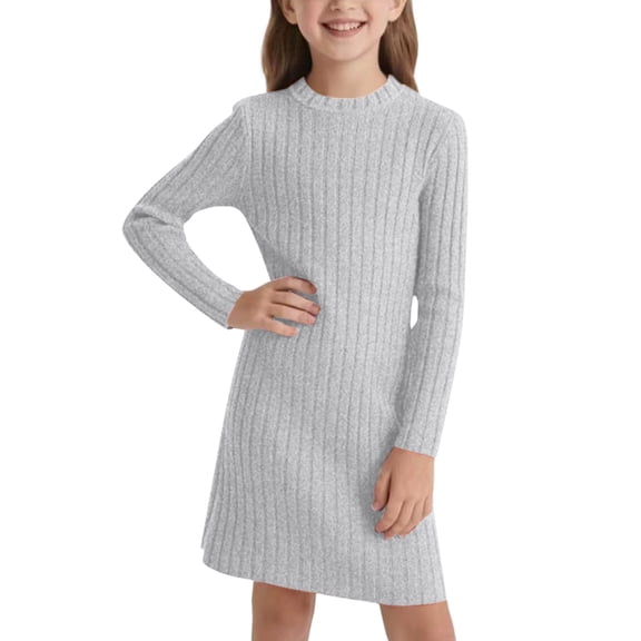 LIJCC Kids Girls Casual Crew Neck Dress Long Sleeve Sweater Ribbed Knit Tunic Stretchy Crew Neck Shirt Tops Teen Thermal Stretchy Pullover Trendy Clothes
