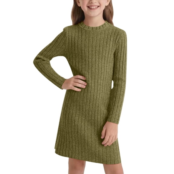 LIJCC Kids Girls Casual Crew Neck Dress Long Sleeve Sweater Ribbed Knit Tunic Stretchy Crew Neck Shirt Tops Teen Thermal Stretchy Pullover Trendy Clothes
