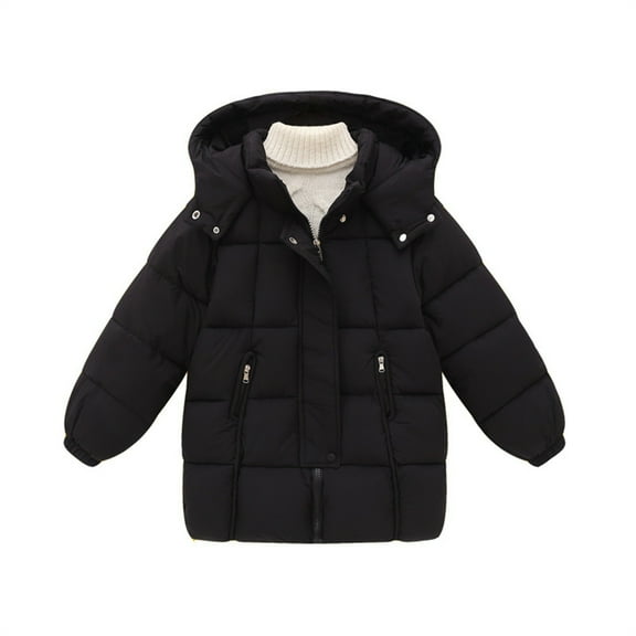 LIJCC Kids Girls Hooded Thick Puffer Jacket Fleece Warm Clothes Snow Outwear Zipper Quilted Padded Down Loose Bubble Outerwear with Hood Winter Thermal Parka