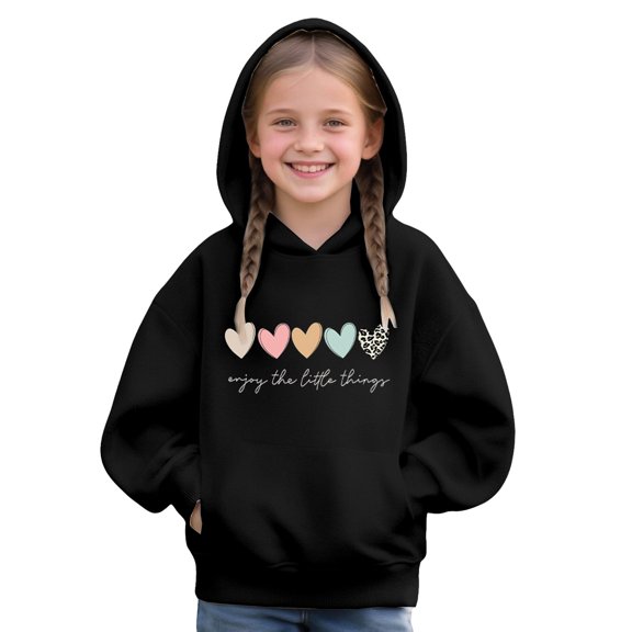 LIJCC Kids Girls Long Sleeve Cute Print Hoodie Cute Heart Graphic Oversized Sweatshirts Winter Clothes Casual Shirts Pullover Sweater Tops Aesthetic Sweatshirt