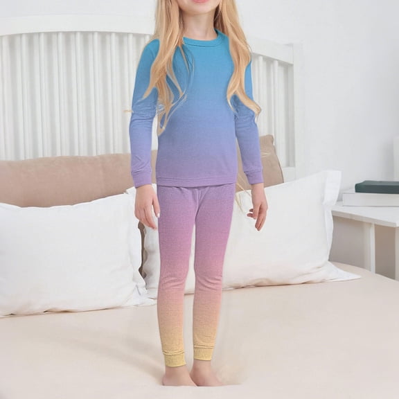 LIJCC Kids Gradient Wool Base Layer Set Thermal Underwear Set Fleece Cotton Long Sleeve Tops and Long Pants Girls Soft Base Layer for Winter Outfit