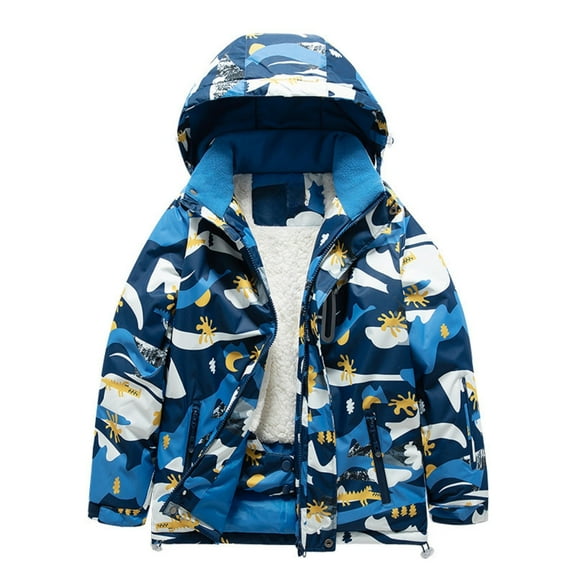 LIJCC Kids Thick Winter Snowsuit Windproof Hooded Ski Snow Jacket Winter Outerwear Warm Thick Fleece Skiing Coats Snowboarding Outdoor for Boy Girl