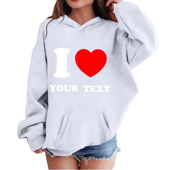 LIJCC Kids Valentine’s Day Hoodie – Beige Soft Fleece Pullover Sweatshirt with ‘I LOVE YOUR TEXT’ Graphic, School Parties or Casual Daily Wear
