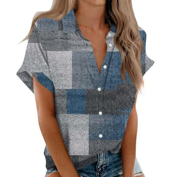 LIJCC Ladies Casual Short Sleeve Shirt Tops Shirts for Women Cotton Womens Short Sleeve Shirts V Neck Collared Button Down Blouse Tops Camp Shirt S 6Xl