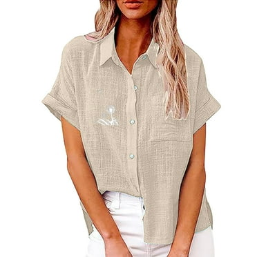 LIJCC Ladies Pocket Casual Shirt Womens Button Down Shirt Casual Short Sleeve Collared Work Blouse with Pocket Ladies Tops