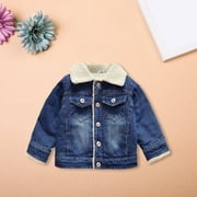 LIJCC Little Boys Girls Sherpa Fleece Lined Denim Jacket Cute Sherpa Collar Snap Button Down Warm Fall Winter Trucker Jacket Cowboy Jean Jacket