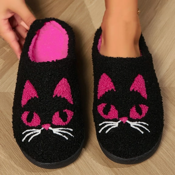 LIJCC Men Women Cute Cotton Slippers Cat Face Full Wrapped Bedroom Slipper Indoor Slipper And Plush Shoes Memory Foam Comfortable Winter House Shoes