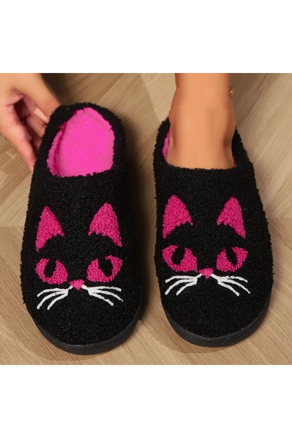 Men Women Cute Cotton Slippers Cat Face Full Wrapped Bedroom Slipper Indoor Slipper And Plush Shoes Memory Foam Comfortable Winter House Shoes
