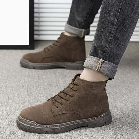 LIJCC Men's Warm Suede Lace Up Low Heel Chukka Ankle Boots Autumn Winter Durable High Top Leather Shoes Classic Fashion Comfortable Daily Lace up Outdoor Leisure Work Boots