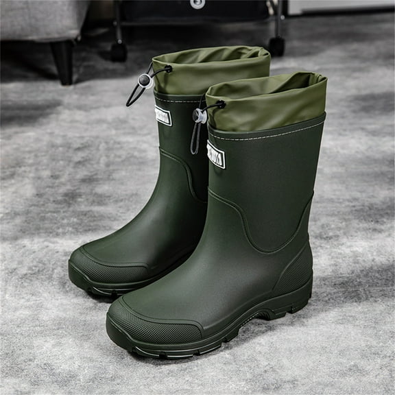 LIJCC Mens Rain Boots Stylish Mid-Tube Water Boots Waterproof PVC Rubber Boots Outdoor Mud Boots Comfort Lightweight Mid-Calf Gardening Fishing Shoes