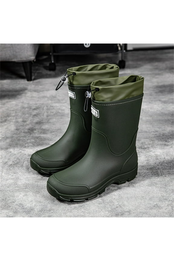 Mens Rain Boots Stylish Mid-Tube Water Boots Waterproof PVC Rubber Boots Outdoor Mud Boots Comfort Lightweight Mid-Calf Gardening Fishing Shoes