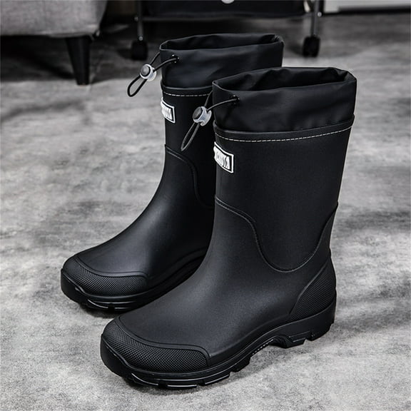 LIJCC Mens Rain Boots Stylish Mid-Tube Water Boots Waterproof PVC Rubber Boots Outdoor Mud Boots Comfort Lightweight Mid-Calf Gardening Fishing Shoes